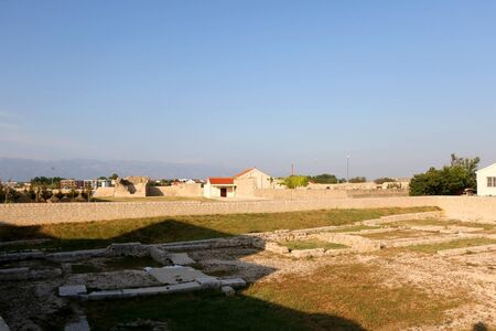 Ruins of ancient Roman house from second century in small town Nin, Croatia.の写真素材