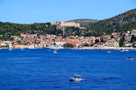 Town Hvar, on island Hvar, Croatia, popular summer travel destination.の写真素材