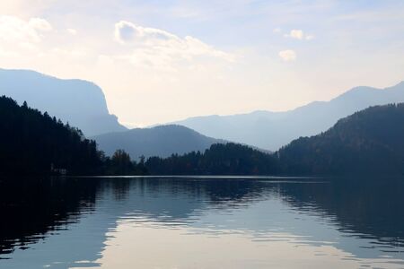 Beautiful Lake Bled in Slovenia, on autumn morning.の写真素材