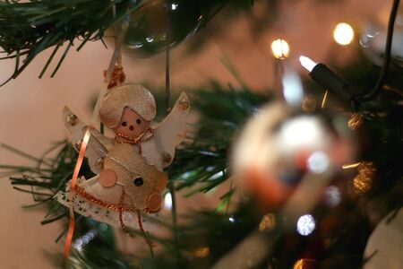 Traditional decorations on a Christmas tree. Selective focus.の写真素材