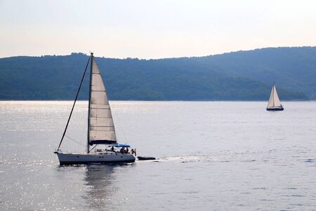 Sailing boat on the sea in southern Dalmatia region in Croatia. Beautiful landscape and bright...
