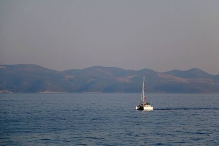 Sailing boat on the sea in southern Dalmatia region in Croatia. Beautiful landscape and bright summer day.の写真素材