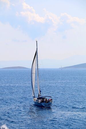 Sailing boat on the sea in southern Dalmatia region in Croatia. Beautiful landscape and bright...