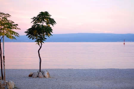 Beautiful autumnal sunset on the beach. Selective focus.の写真素材