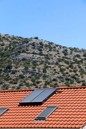 Solar panel on the roof. Selective focus.の写真素材
