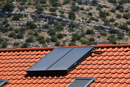 Solar panel on the roof. Selective focus.