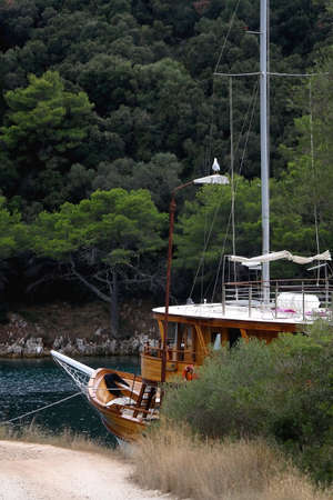 Traditional sailing boat moored on Lastovo island, Croatia.