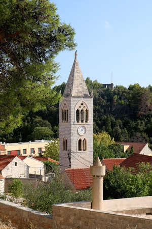 Historical bell tower in town Lastovo, on island Lastovo, Croatia.