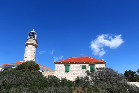 Picturesque lighthouse on island Lastovo, Croatia.の写真素材