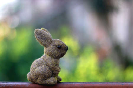 Fluffy Easter bunny decoration. Selective focus.の写真素材