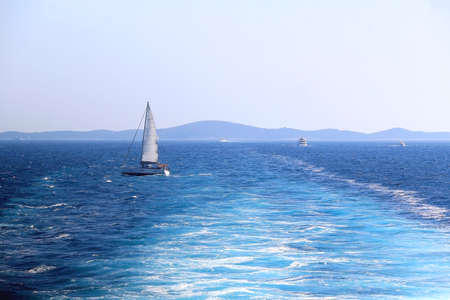 Sailing boat and beautiful Adriatic sea landscape in Croatia.の写真素材