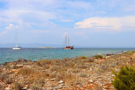 Sailing boat and beautiful Adriatic sea landscape in Croatia.