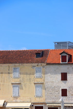 Traditional Mediterranean architecture in Supetar, on island Brac, Croatia.の写真素材