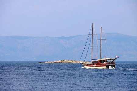 Sailing boat and beautiful Adriatic sea landscape in Croatia.の写真素材