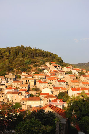 Aerial view of Blato, small picturesque town on island Korcula, Croatia.の写真素材