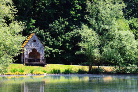 Beautiful landscape with lake and trees in park Maksimir, in Zagreb, Croatia.の写真素材