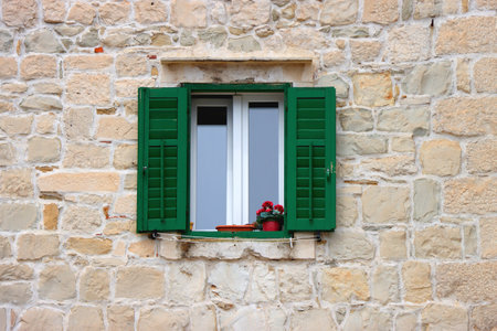 Picturesque windows on traditional old Mediterranean house in Split, Croatia.の写真素材