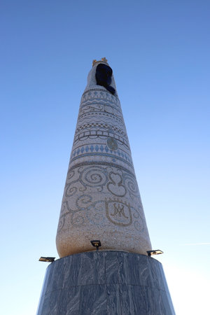 Primosten, Croatia - January 6, 2023: Our Lady Of Loretto, huge statue on the hill above Sibenik, Croatia.のeditorial素材