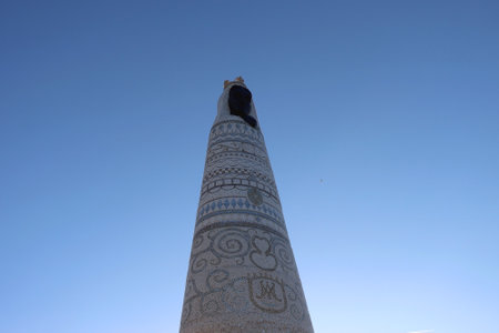Primosten, Croatia - January 6, 2023: Our Lady Of Loretto, huge statue on the hill above Sibenik, Croatia.のeditorial素材