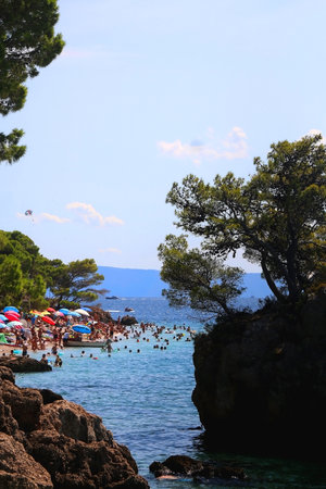 Brela stone, landmark on the beach in Brela, Croatia.の写真素材