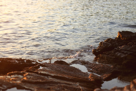 Bright blue sea surface, close-up.の写真素材