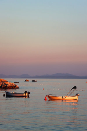 Beautiful sunset on the beach in Brela, Croatia.
