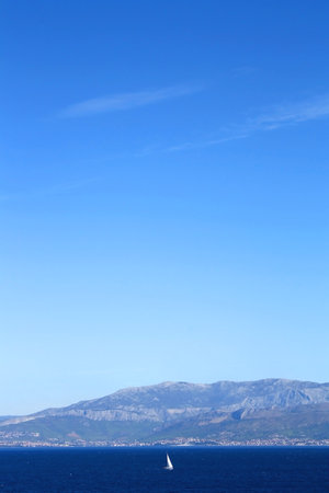 Sailing boat and beautiful Adriatic sea landscape in Croatia.の写真素材