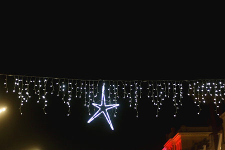 Christmas decorations and lights on Riva Promenade in Split, Croatia. Festive December night in Croatia.の写真素材