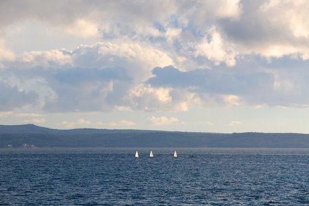 Sailing boat and beautiful Adriatic sea landscape in Croatia.の写真素材