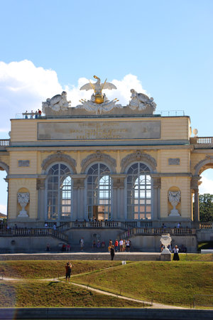 Gloriette pavilion in SchÃ¶nbrunn garden. Historical landmark in Vienna, Austria.の写真素材