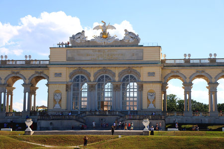 Gloriette pavilion in SchÃ¶nbrunn garden. Historical landmark in Vienna, Austria.の写真素材