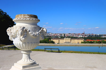 Beautiful palace and surrounding garden in Vienna, Austria. Historical landmark in Vienna.の写真素材