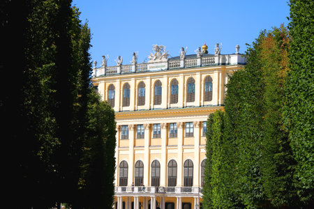 Beautiful SchÃ¶nbrunn Palace and surrounding garden in Vienna, Austria. Historical landmark in Vienna.の写真素材