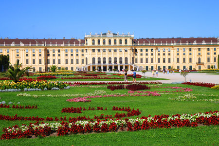Beautiful SchÃ¶nbrunn Palace and surrounding garden in Vienna, Austria. Historical landmark in Vienna.の写真素材