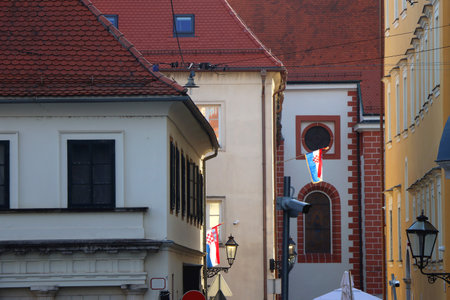 Colorful historic buildings in central Zagreb, Croatia.の写真素材