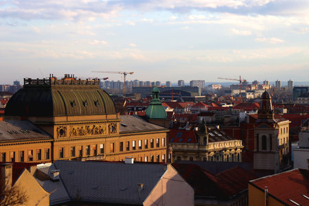 Various historic and contemporary buildings in downtown Zagreb, Croatia.の写真素材