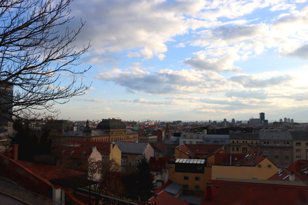 Various historic and contemporary buildings in downtown Zagreb, Croatia.の写真素材