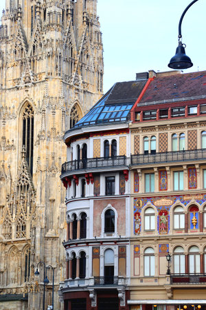 Beautiful classic architectural details on the streets of Vienna, Austria.の写真素材