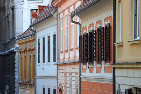 Colorful historic buildings in central Zagreb, Croatia.の写真素材