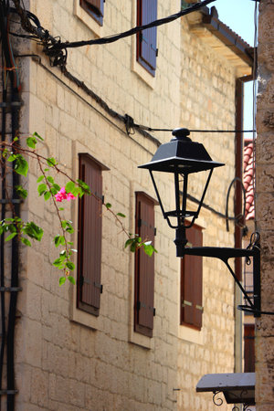 Traditional Mediterranean architectural details in Trogir, Croatia.の写真素材