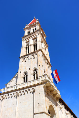 The Cathedral of St. Lawrence is a historical landmark in Trogir, Croatia. Trogir is popular travel location and UNESCO World Heritage Site.の写真素材