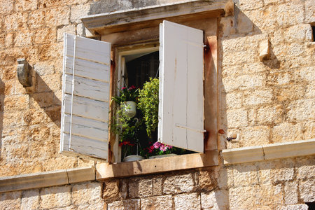 Traditional Mediterranean architectural details in Trogir, Croatia.の写真素材