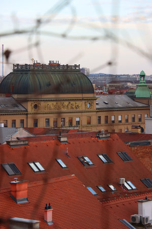 Various historic and contemporary buildings in downtown Zagreb, Croatia.の写真素材