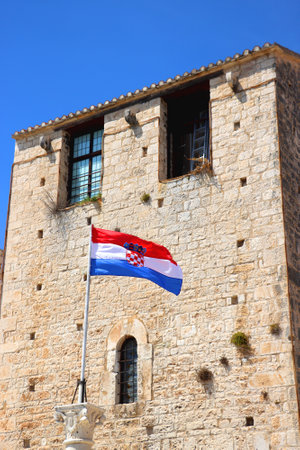 Traditional Mediterranean architectural details in Trogir, Croatia.の写真素材