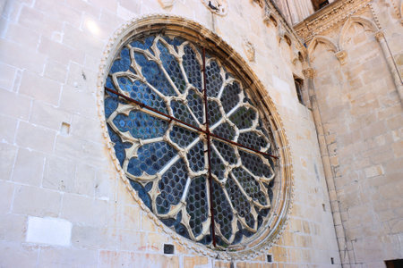 Architectural detail of historical Saint Lawrence's Cathedral in Trogir, Croatia.の写真素材