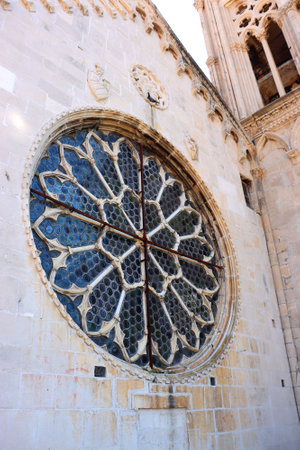 Architectural detail of historical Saint Lawrence's Cathedral in Trogir, Croatia.の写真素材