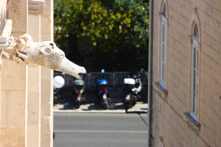 Architectural detail of historical Saint Lawrence's Cathedral in Trogir, Croatia.の写真素材