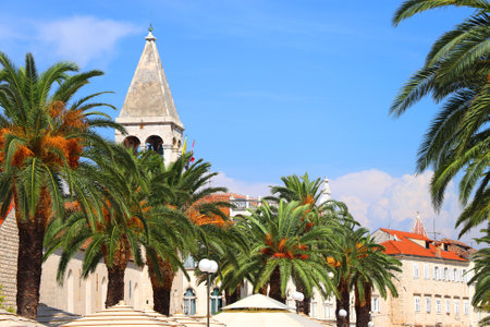 Historical buildings on the promenade in Trogir, Croatia.の写真素材