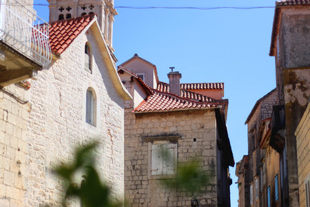 Traditional Mediterranean architectural details in Trogir, Croatia.の写真素材