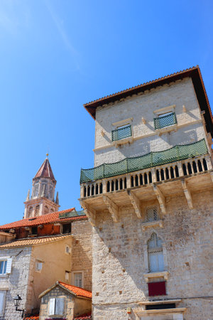 Historical buildings on the promenade in Trogir, Croatia.の写真素材
